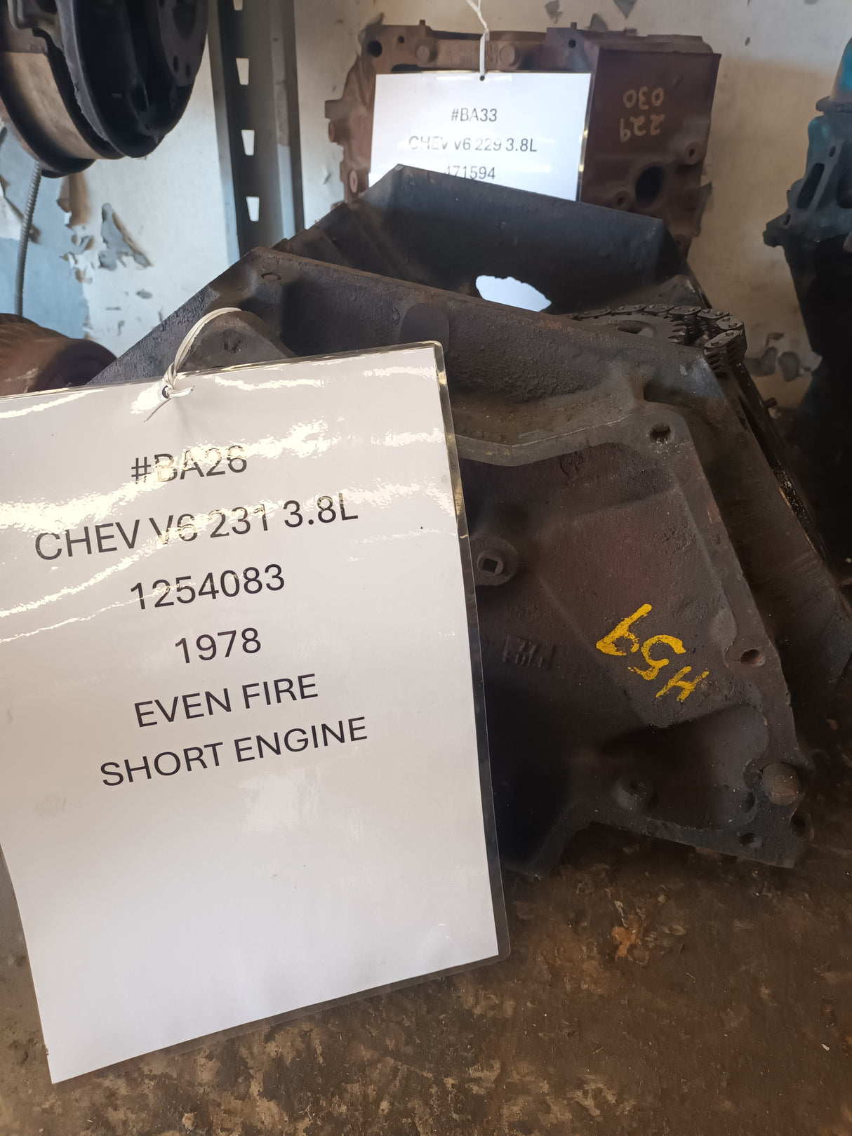 GM V6 3.8 231c SHORT ENGINEi BLOCK CASTING 1254083 1978 EVEN FIRE USED IN REBUILDABLE CONDITION