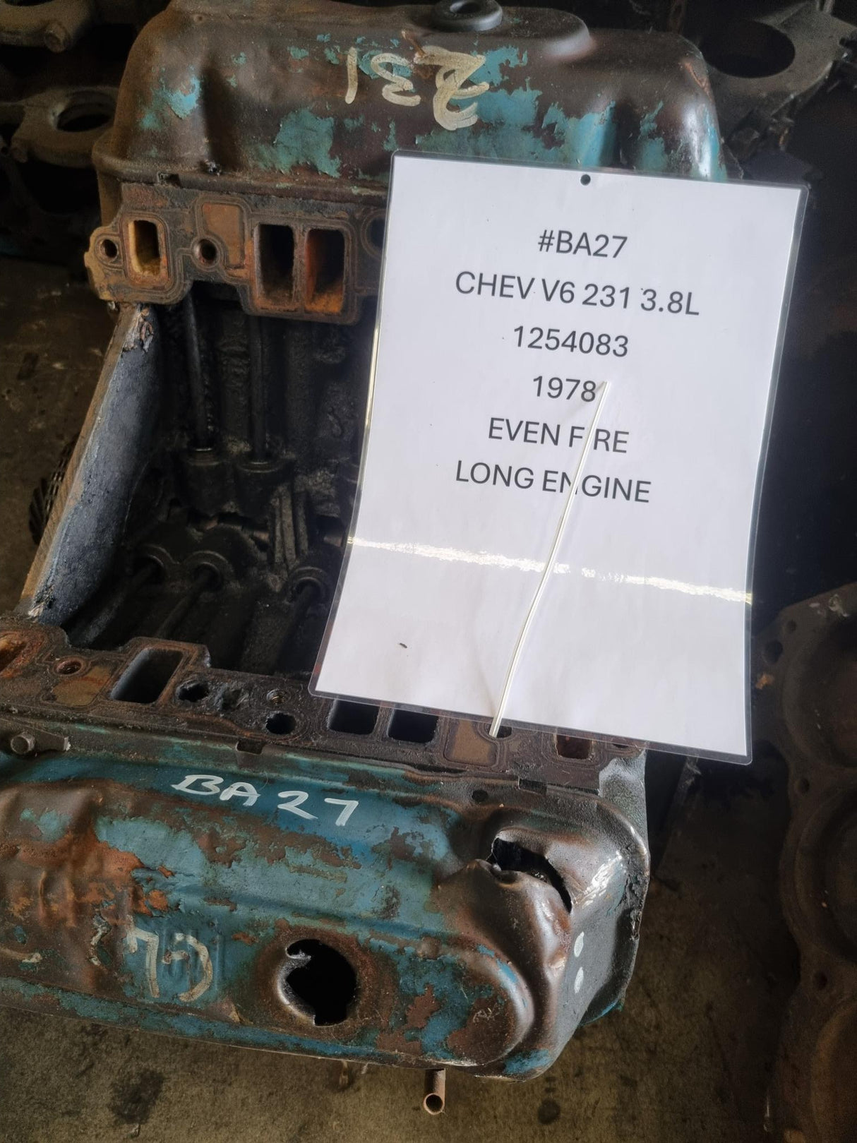 GM V6 3.8 231ci LONG ENGINE BLOCK CASTING 1254083 EVEN FIRE USED IN REBUILDABLE CONDITION
