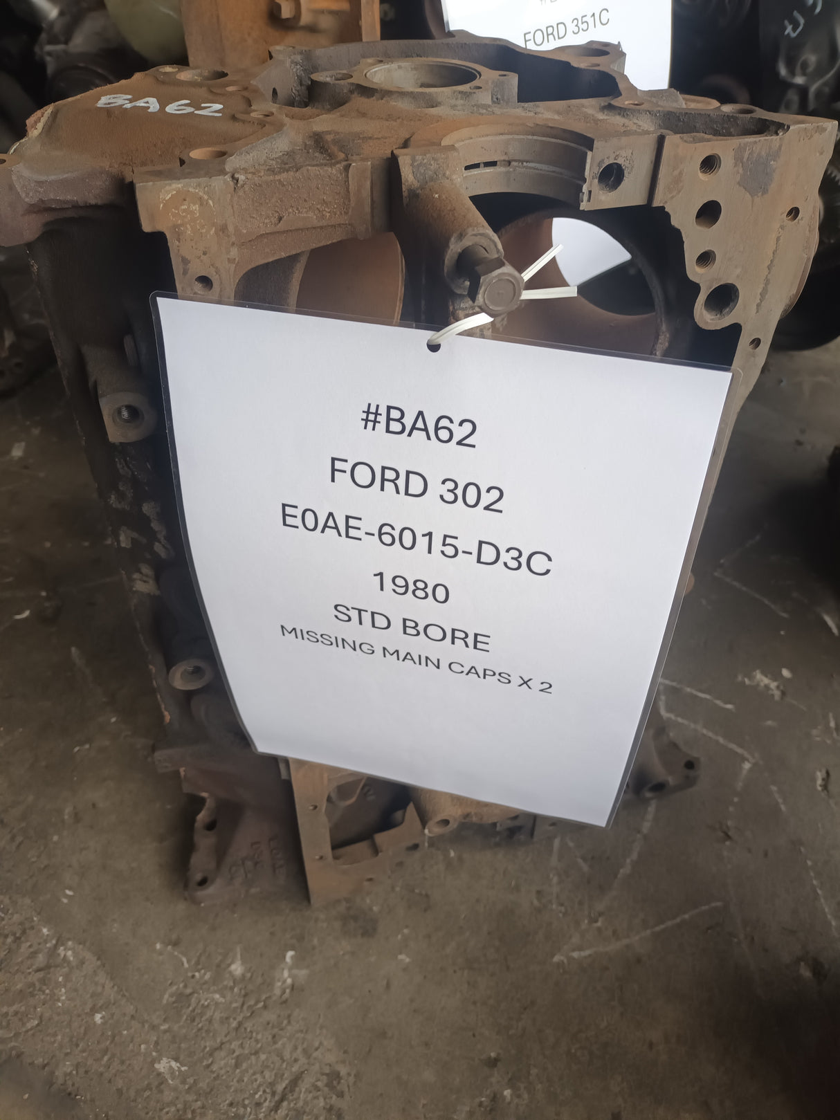 FORD 302 BLOCK CASTING E0AE-6015-D3C USED STD BORE