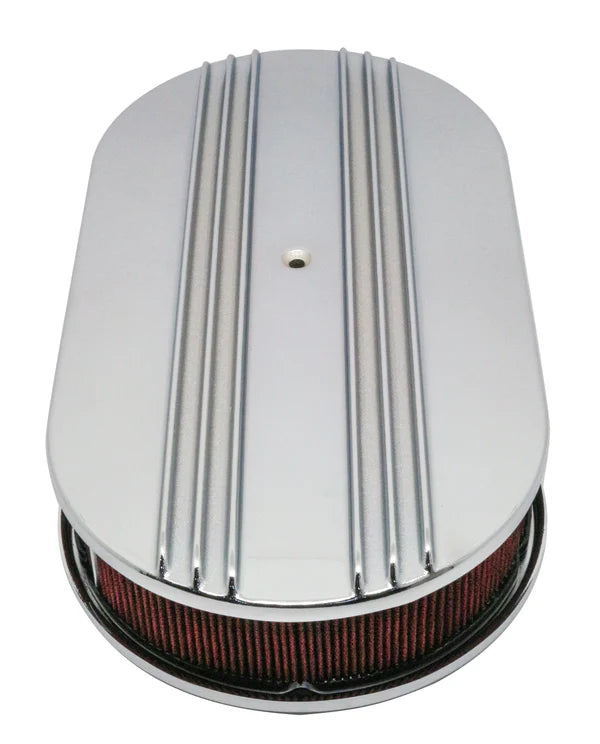 AIR CLEANER 15" OVAL PARTIAL FINNED POLISHED