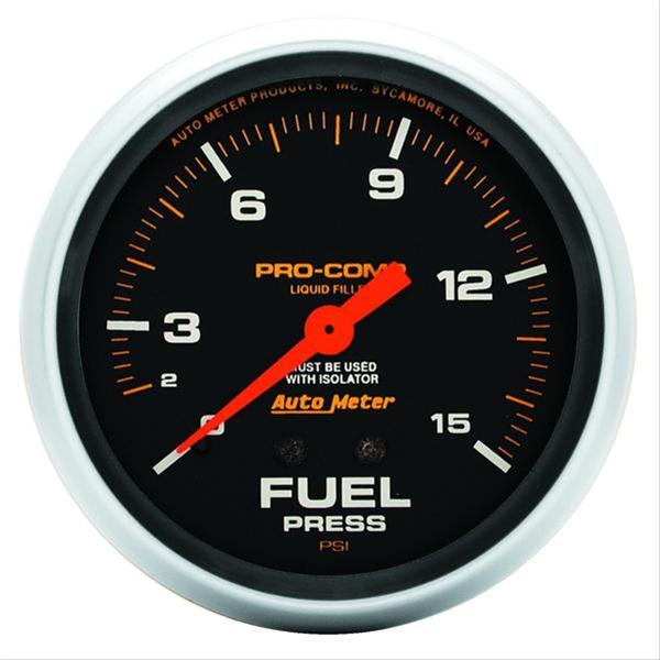 PRO COMP 2 5/8" FUEL PRESSURE 0-15 PSI LIQUID FILLED WITH ISOLATOR 5413
