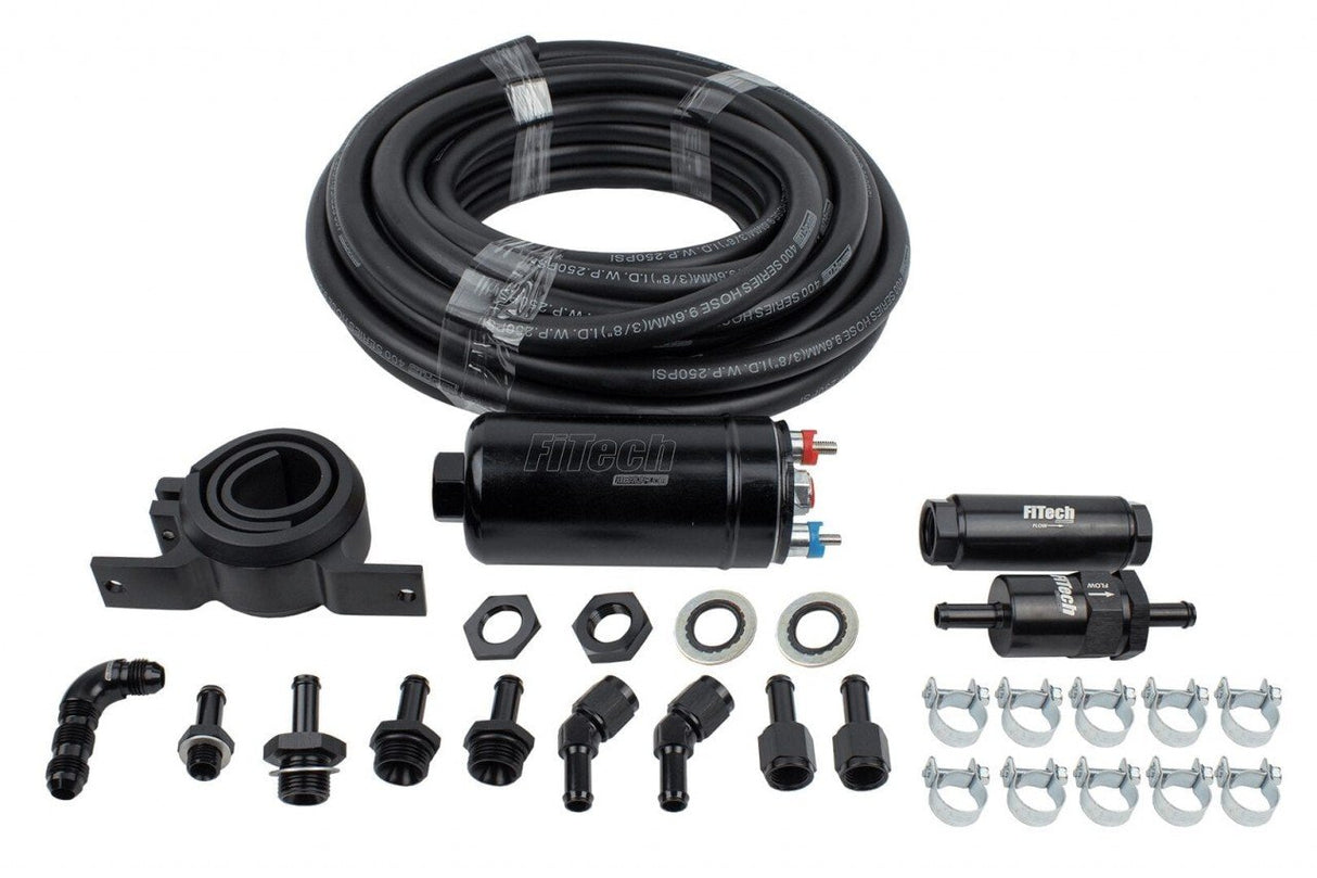 FITECH FUEL PUMP INLINE PUMP KIT 67 GPH/255 LPH USEAGE UP TO 650 HP INCL HOSE AND FILTERS 50001