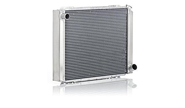BE COOL RADIATOR. ALLOY. UNIVERSAL. GM STYLE 1 /1/2" INLET 1 3/4" OUTLET. 26" WIDE X 19" HIGH X 3" DEEP