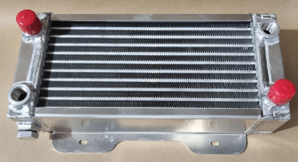 OIL COOLER HI PERFORMANCE RACE SINGLE PASS WITH WASH PLUG 15.25 X 6.5 X 3.25 -12 MALE / 1/2 NPT FEMALE FITTINGS. .993 QUART CAPACITY. 5.54 LBS.