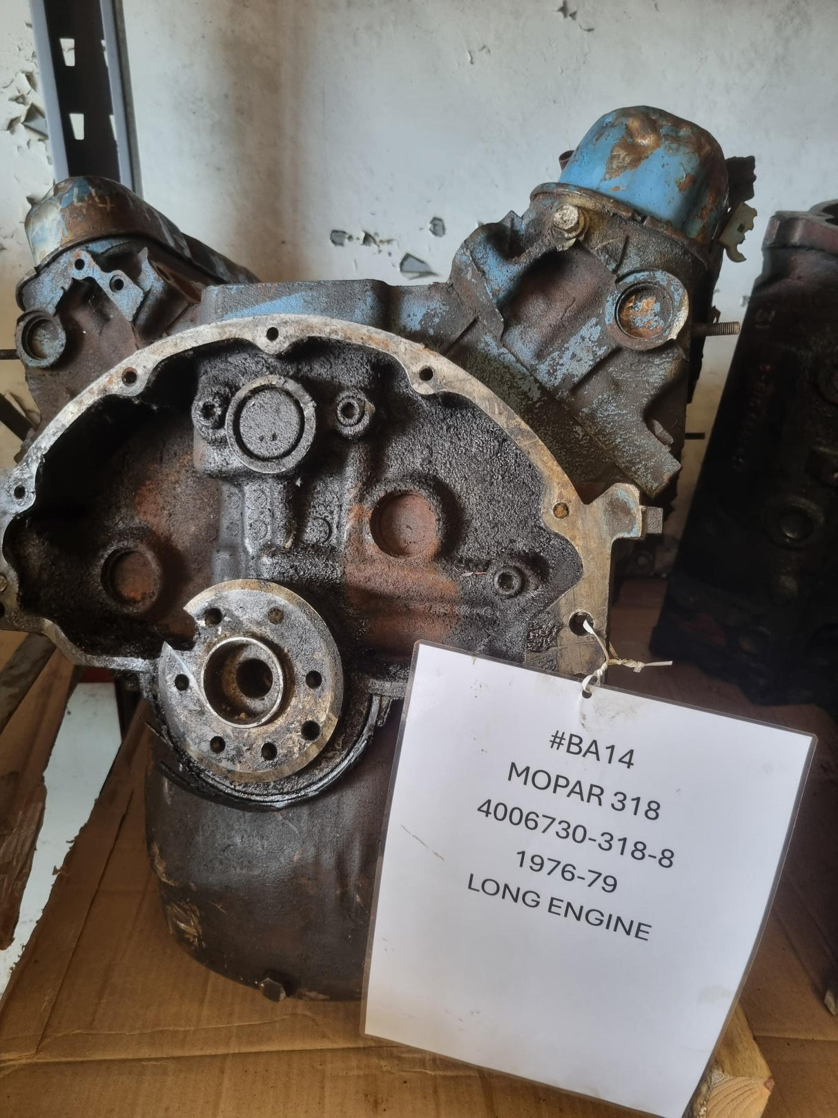 MOPAR 318 LONG ENGINE USED IN REBUILDABLE CONDITION BLOCK CASTING 4006730-318-8