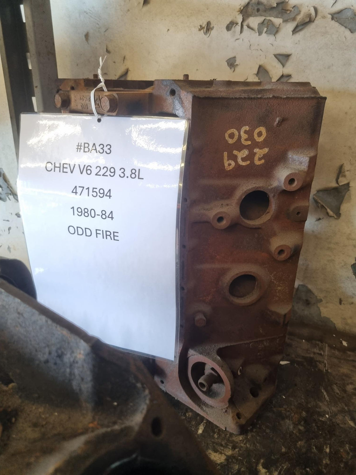 GM V6 229ci BLOCK CASTING 471594 .030 BORE USED