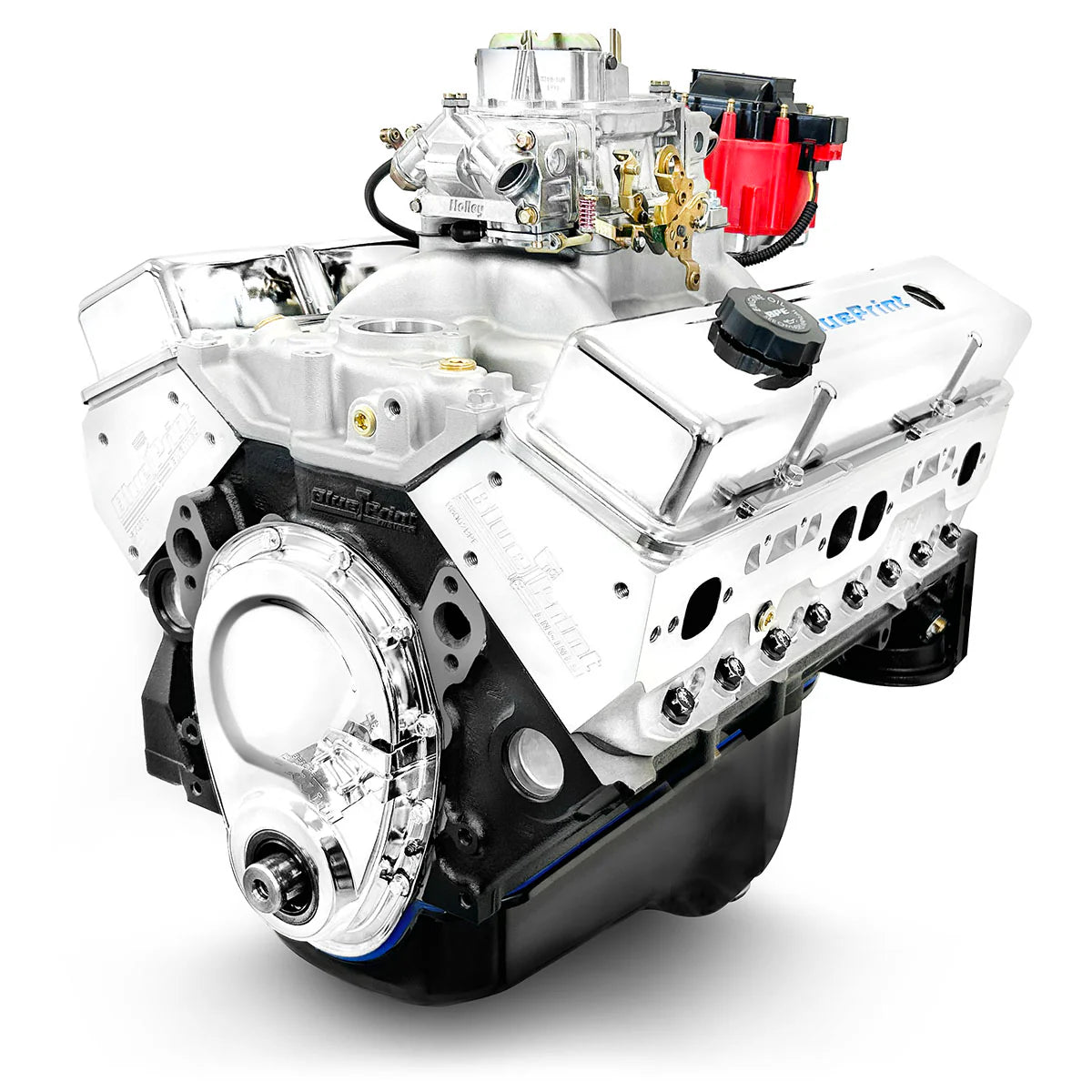ENGINE BLUEPRINT CHEV 383 STROKER DRESSED  ROLLER CAM 436 HP / 443 FT LBS 


10.0:1 

New Block Casting
BluePrint Performance Aluminum Heads (Part# H8002K) 
Hypereutectic Pistons 
Roller Cam 
Cast Steel Crank