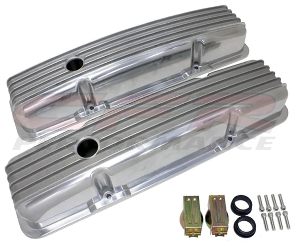 VALVE COVERS CHEV SB SHORT FINNED POLISHED