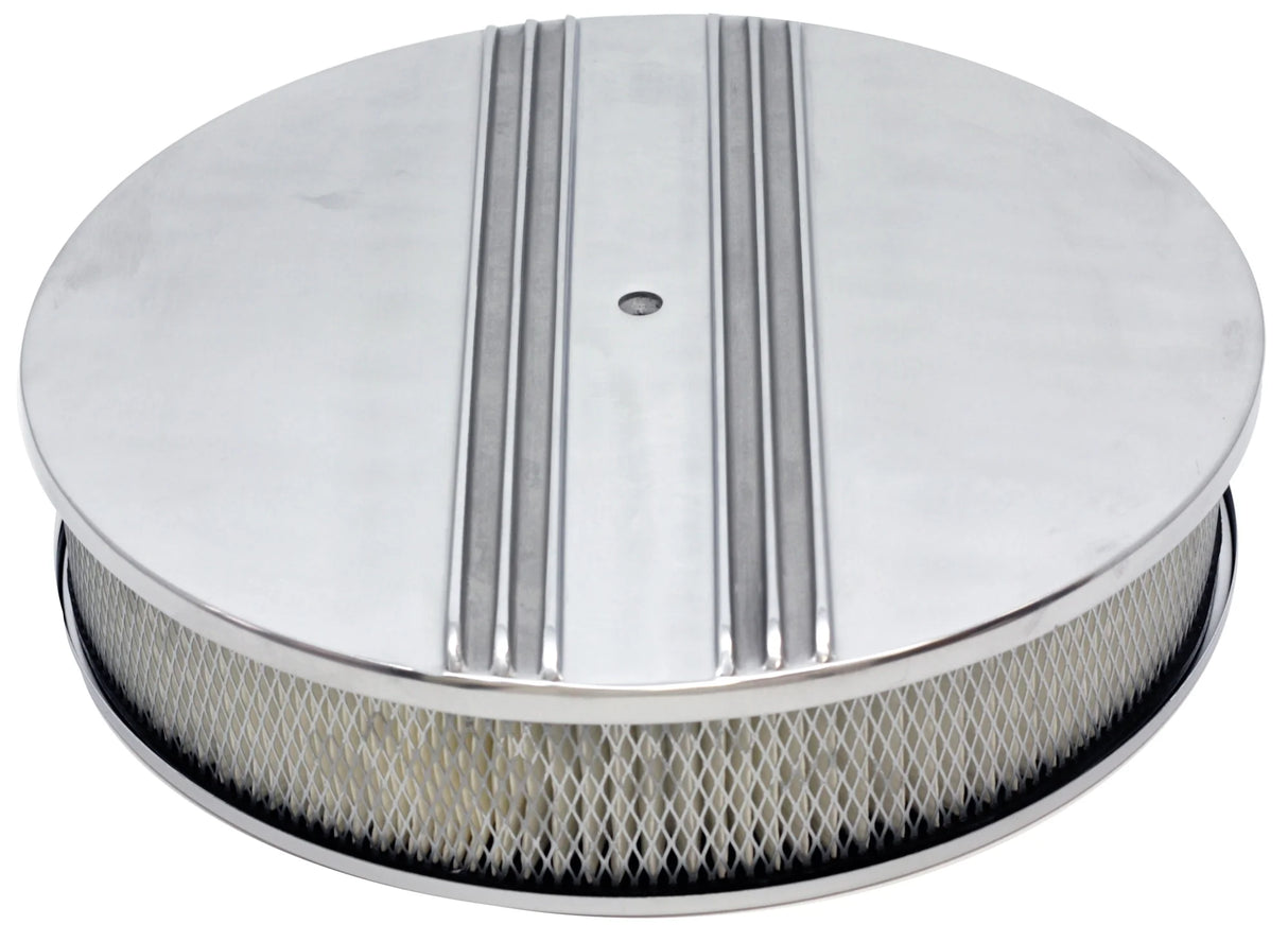 AIR CLEANER 14" X 3" PARTIAL FINNED POLISHED