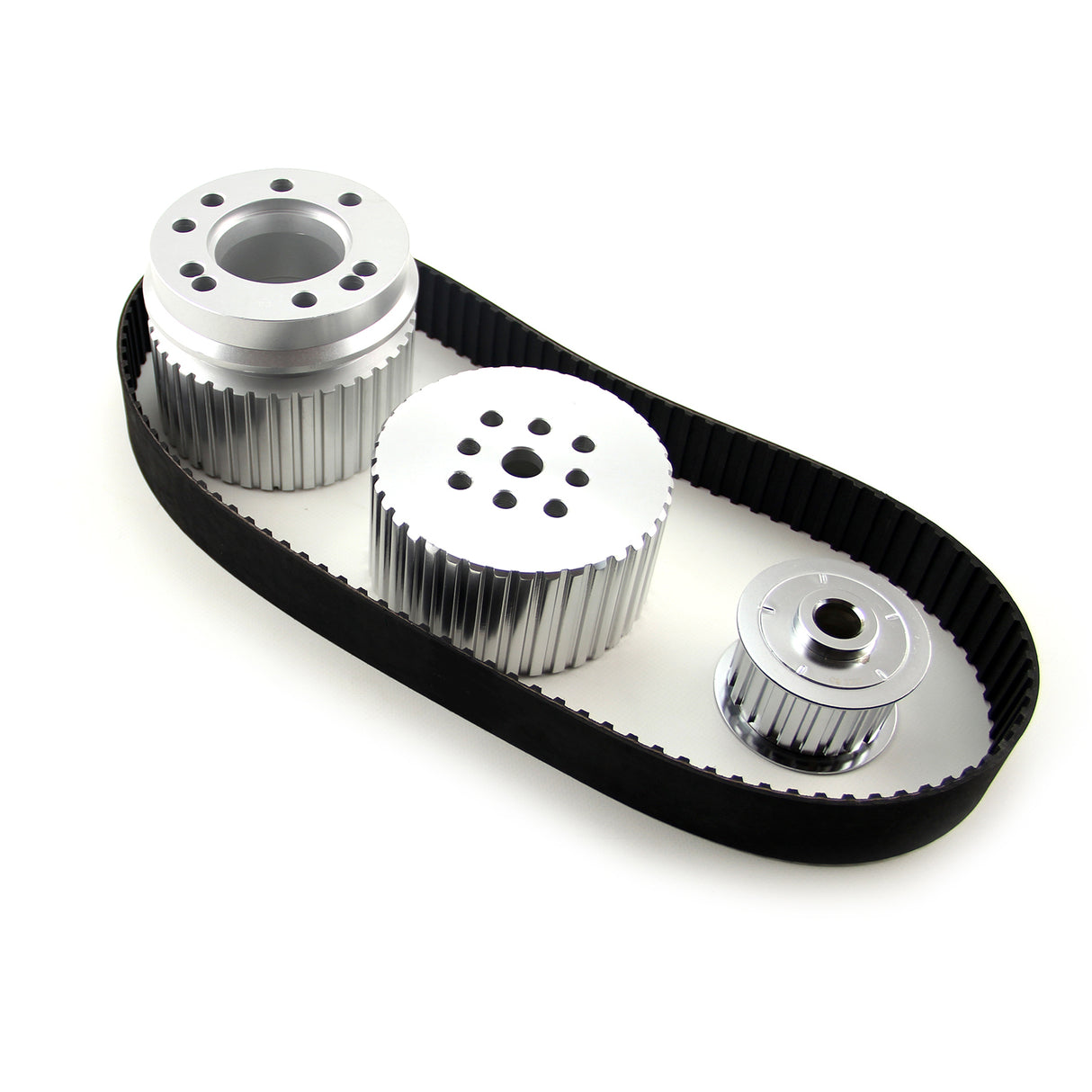 GILMER DRIVE KIT CHEV SB LWP 390L150 BELT ( CAN USE POWER STEER ) NOTE: KIT INCLUDES WATER PUMP DRIVE, CRANK DRIVE, ALTERNATOR DRIVE & GILMER BELT. BOLTS NOT INCLUDED.