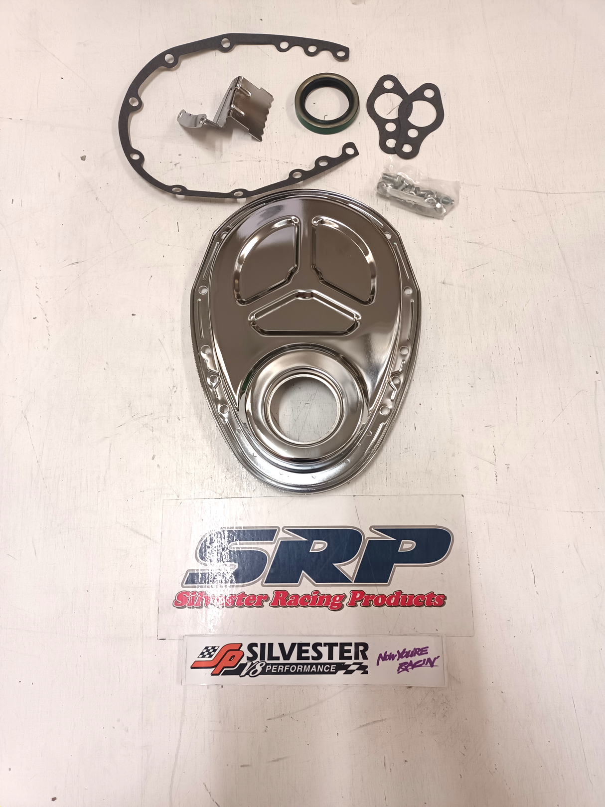 TIMING COVER SET CHEV SB CHROME