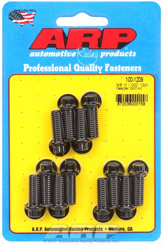 HEADER BOLTS CHEV/FORD 3/8 1"UHL 12PCS BLACK 12PT