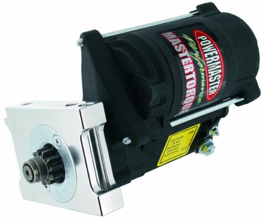 POWERMASTER STARTER MOTOR.MASTERTORQUE. UP TO 14:1 COMP.180 FT LBS TORQUE / 3.25:1 GEAR REDUCTION / 1.4 KW / 1.8 HP. CHEV V8 UNIVERSAL STRAIGHT MOUNTING (153 OR 168 TOOTH)